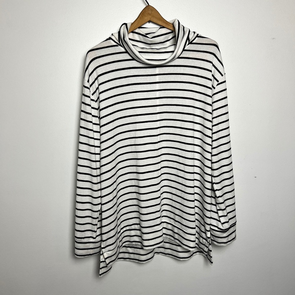a new day Women's‎ XXL White Black Striped Cowl Neck Long Sleeve Pullover Top